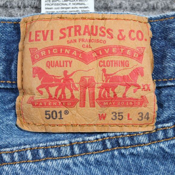 Levis Jeans Mens 35x34 Blue Straight Leg Classic 100 Cotton - Picture 10 of 11